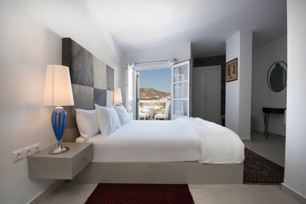 Superior Room with Side Sea View at Mr and Mrs White Hotels Cyclades, perfect for a relaxing stay.