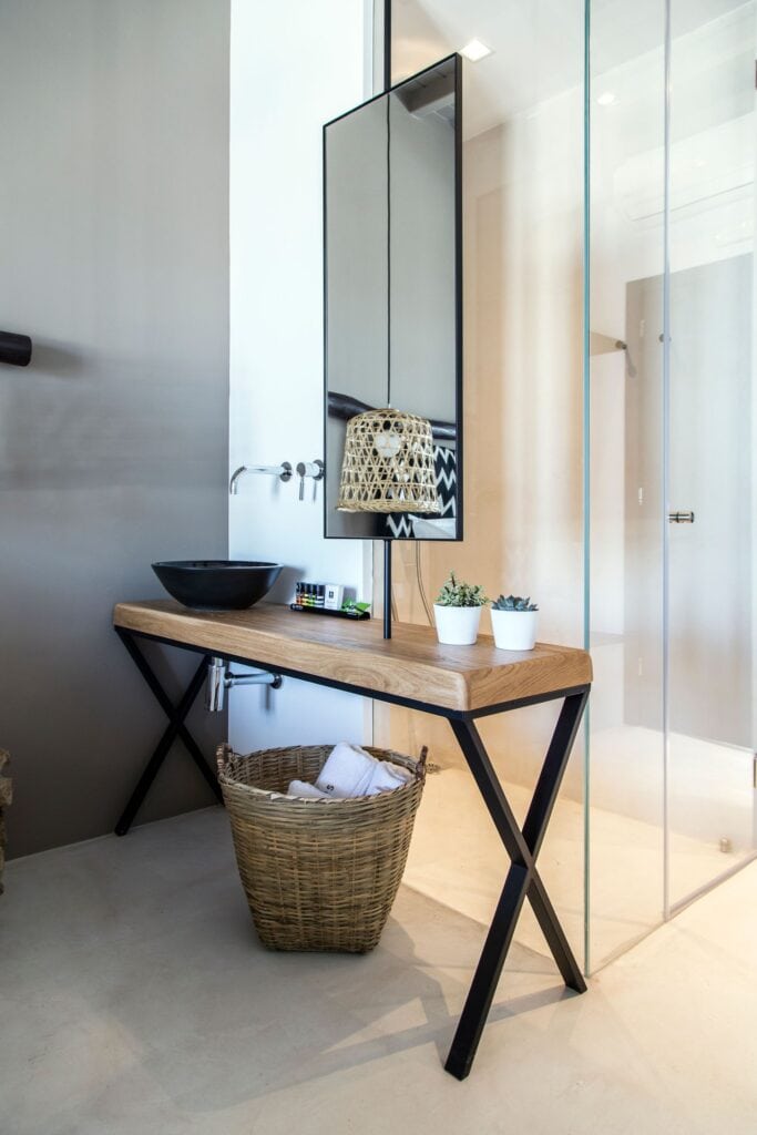 Elegant double room with sea view and modern decor at Mr and Mrs White Hotels Cyclades.