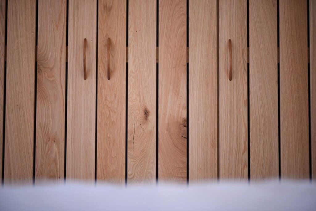 Wooden wall panels in the Executive Suite with Plunge Pool at Mr and Mrs White Hotels Cyclades.