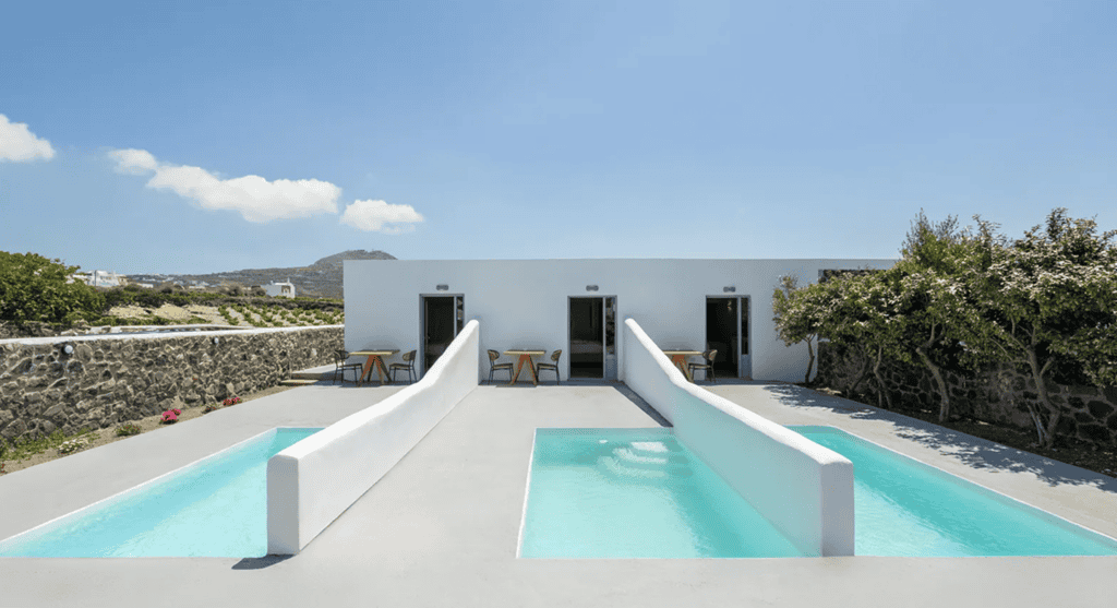Modern luxury villas with private pools in the Cyclades, part of Mr and Mrs White Hotels.
