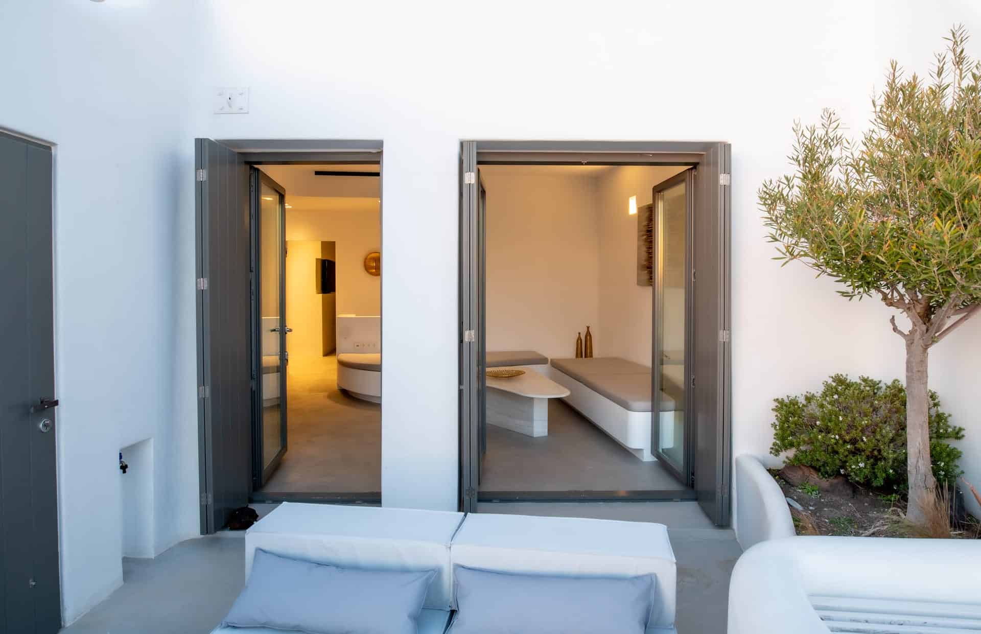 Indoor pool at Heavens Edge Villa, Cyclades, with modern design and relaxing ambiance.