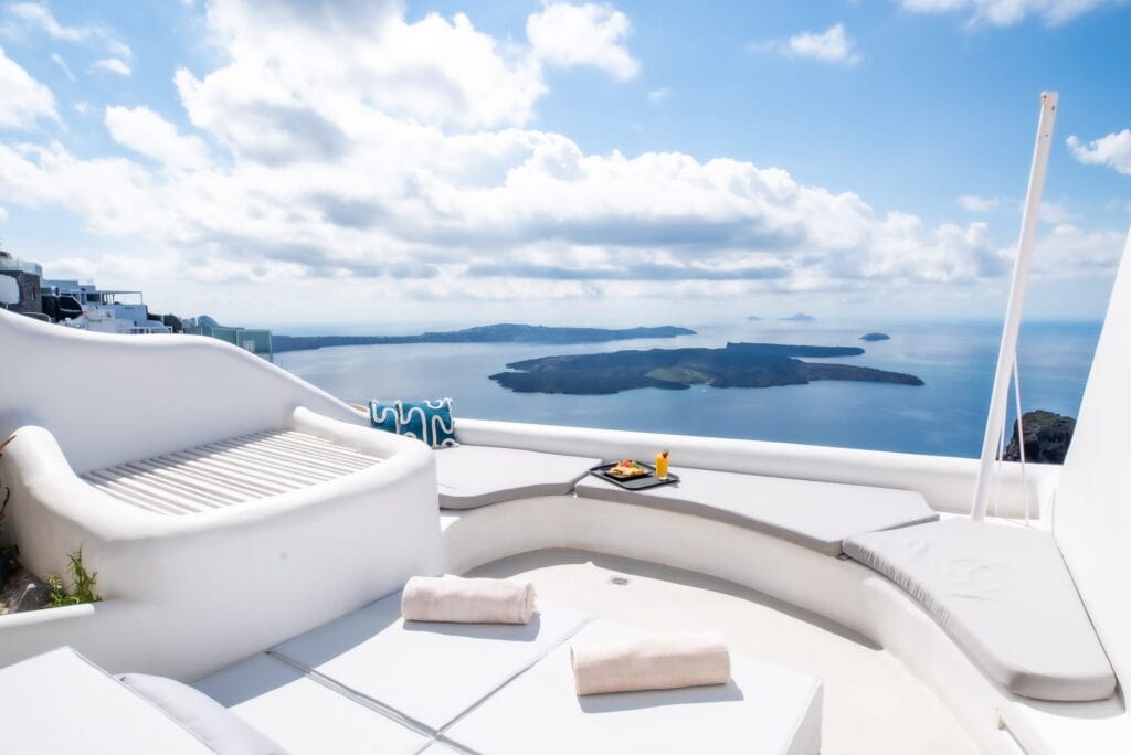 Stunning Cyclades view from Heavens Edge Villa with indoor pool.