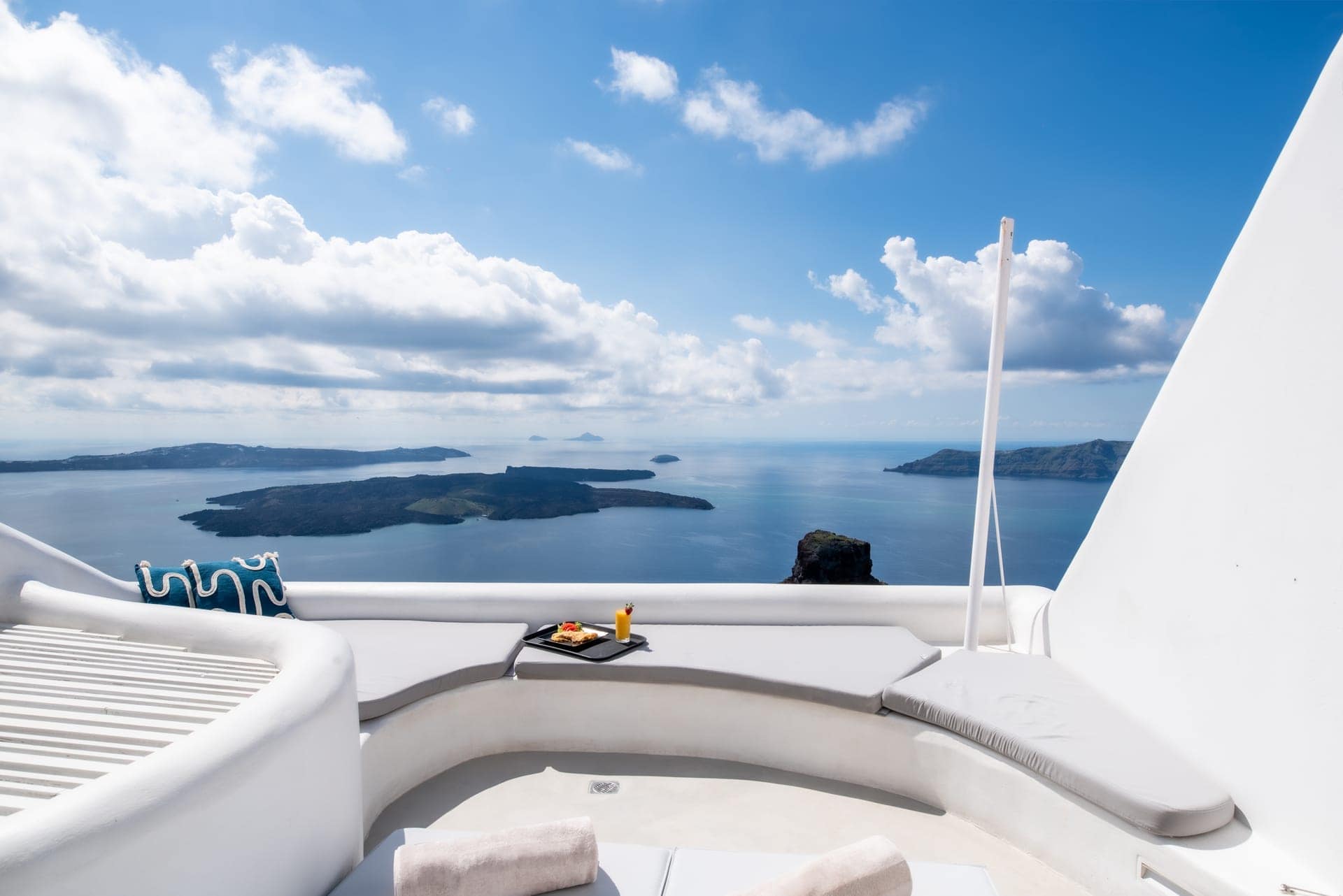 Stunning view from Heavens Edge Villa with indoor pool overlooking the Aegean Sea. Perfect for luxur.