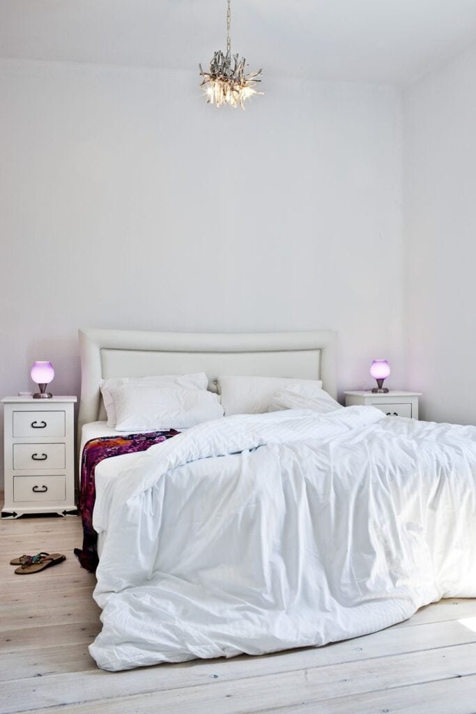 Elegant bedroom in a two-bedroom villa with private pool at Mr and Mrs White Hotels Cyclades.