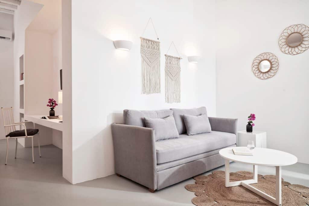 Comfortable suite with garden view in Mr and Mrs White Hotels Cyclades.