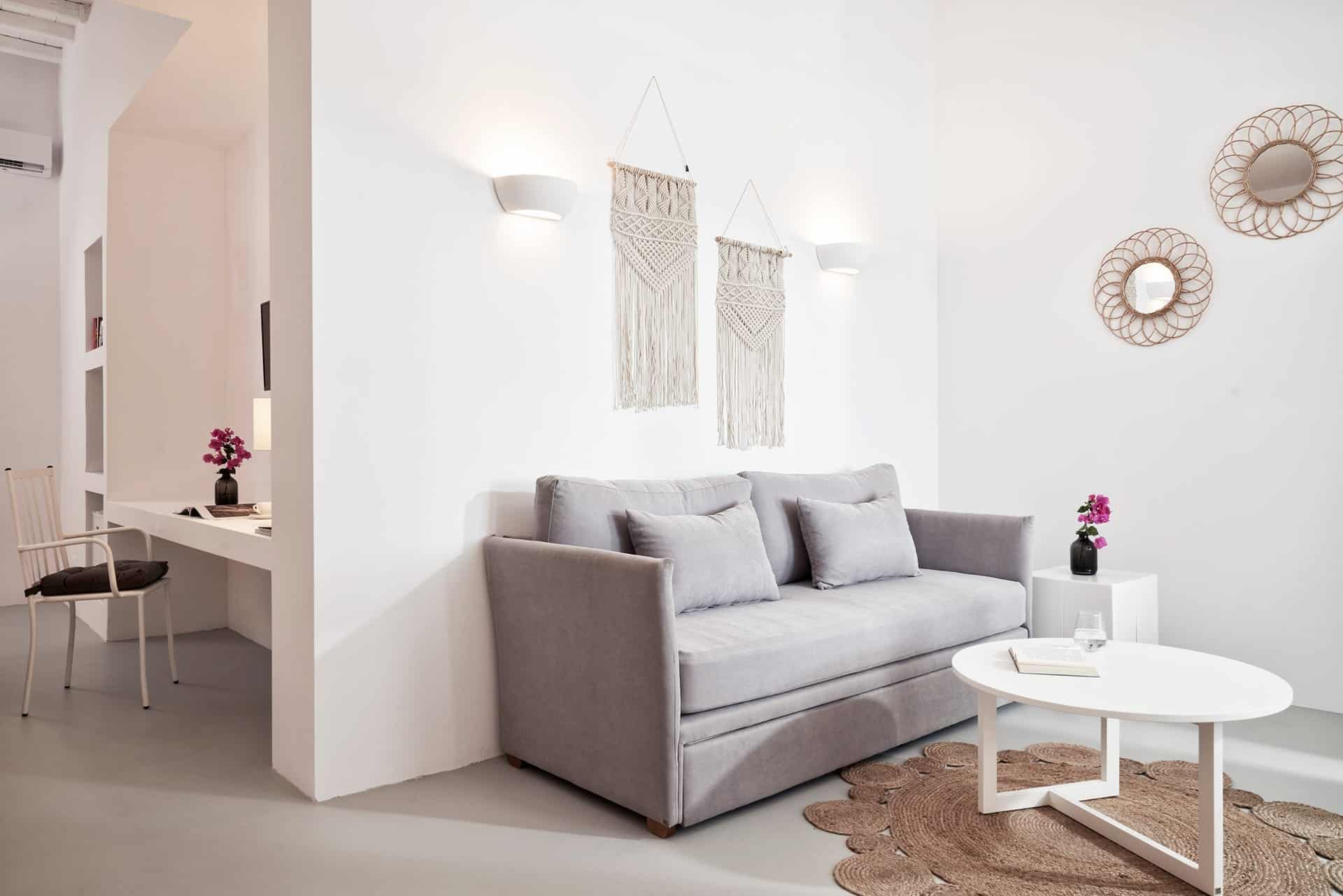 Comfortable suite with garden view in Mr and Mrs White Hotels Cyclades.