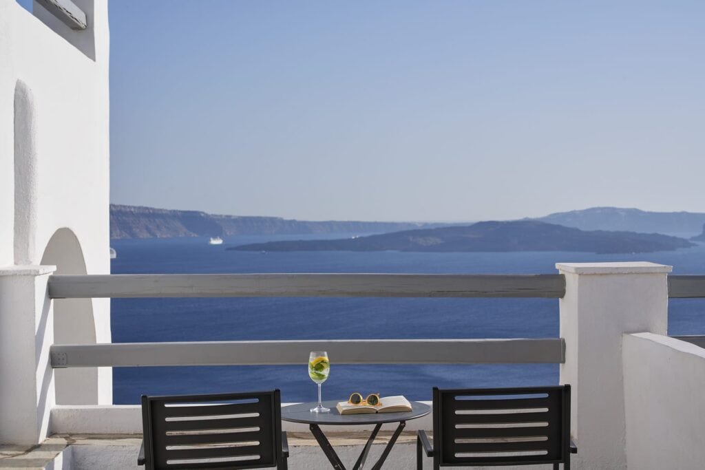 Caldera view from the Superior Room with Caldera View 25m² at Mr and Mrs White Hotels Cyclades. Perf.