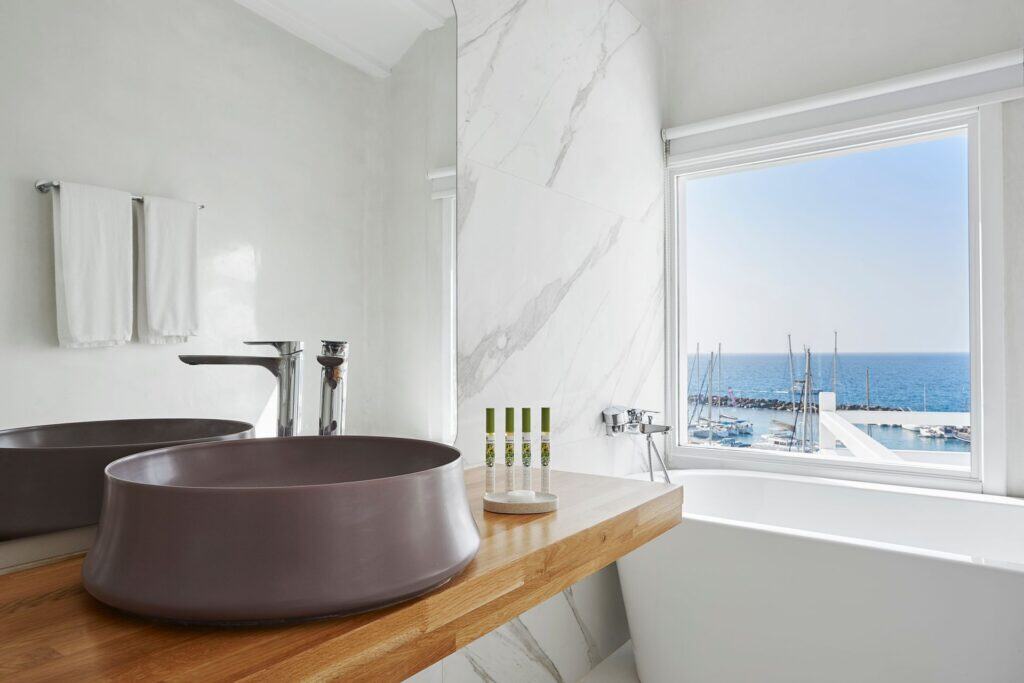 Sea View Notos Suite Bathroom with Ocean View.