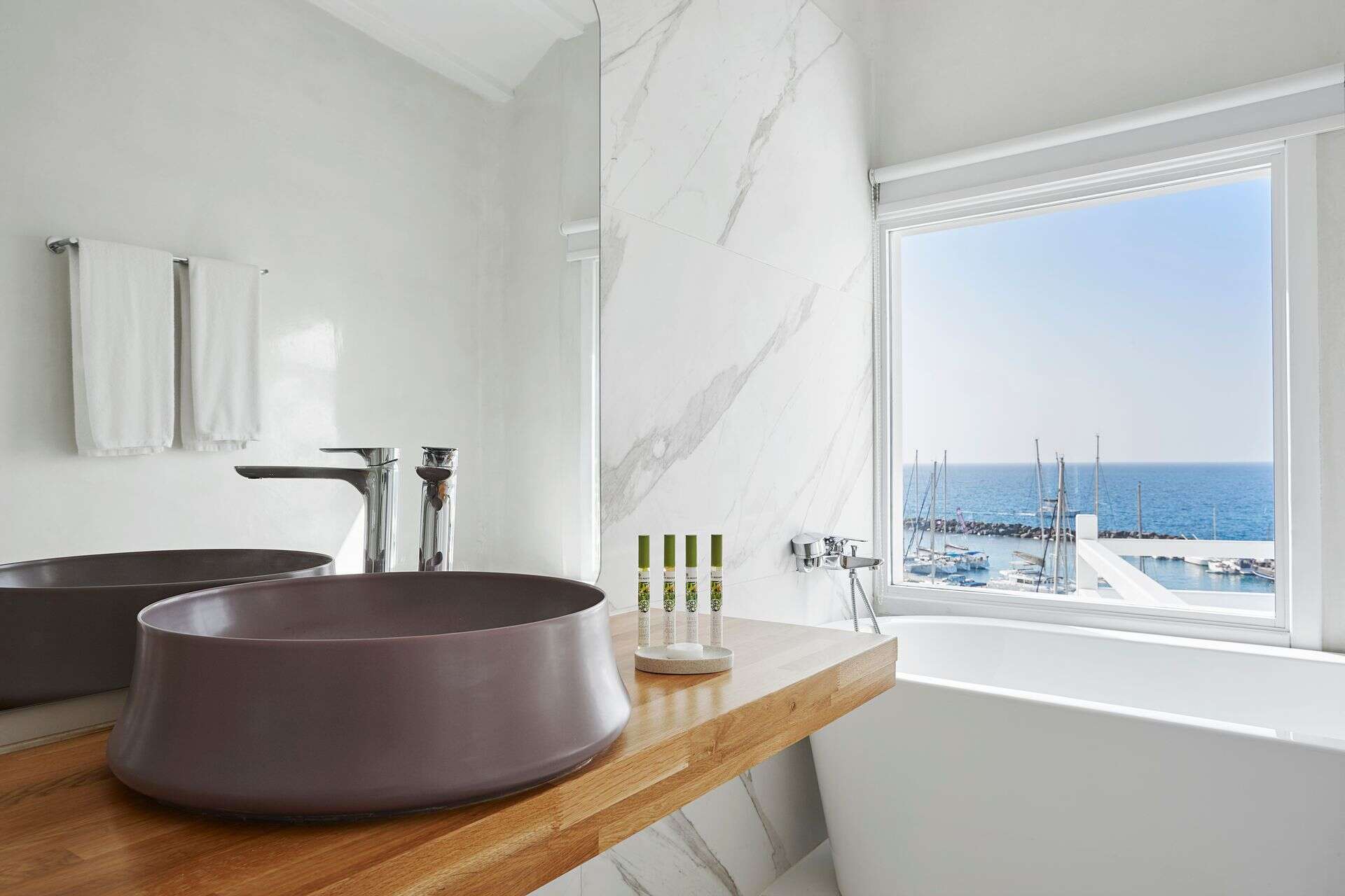 Sea View Notos Suite Bathroom with Ocean View.