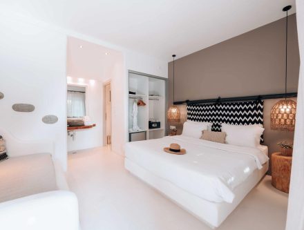 Modern classic double room with sea view in Mr and Mrs White Hotels Cyclades.
