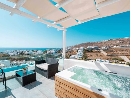 Sea View Jacuzzi in Superior Double Room at Mr and Mrs White Hotels Cyclades.
