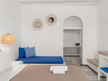 Comfortable double room with garden view at Mr and Mrs White Hotels Cyclades.