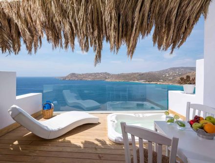 Sea View Junior Suite with Outdoor Jetted Tub at Mr and Mrs White Hotels Cyclades.