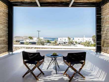 Sea view from a classic double room balcony at Mr and Mrs White Hotels Cyclades.